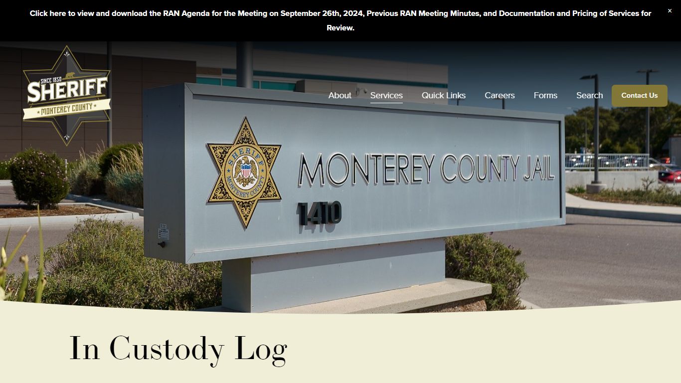 In Custody Log — Monterey County Sheriff's Office