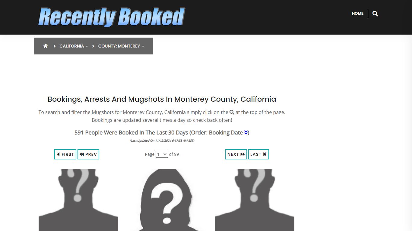 Bookings, Arrests and Mugshots in Monterey County, California