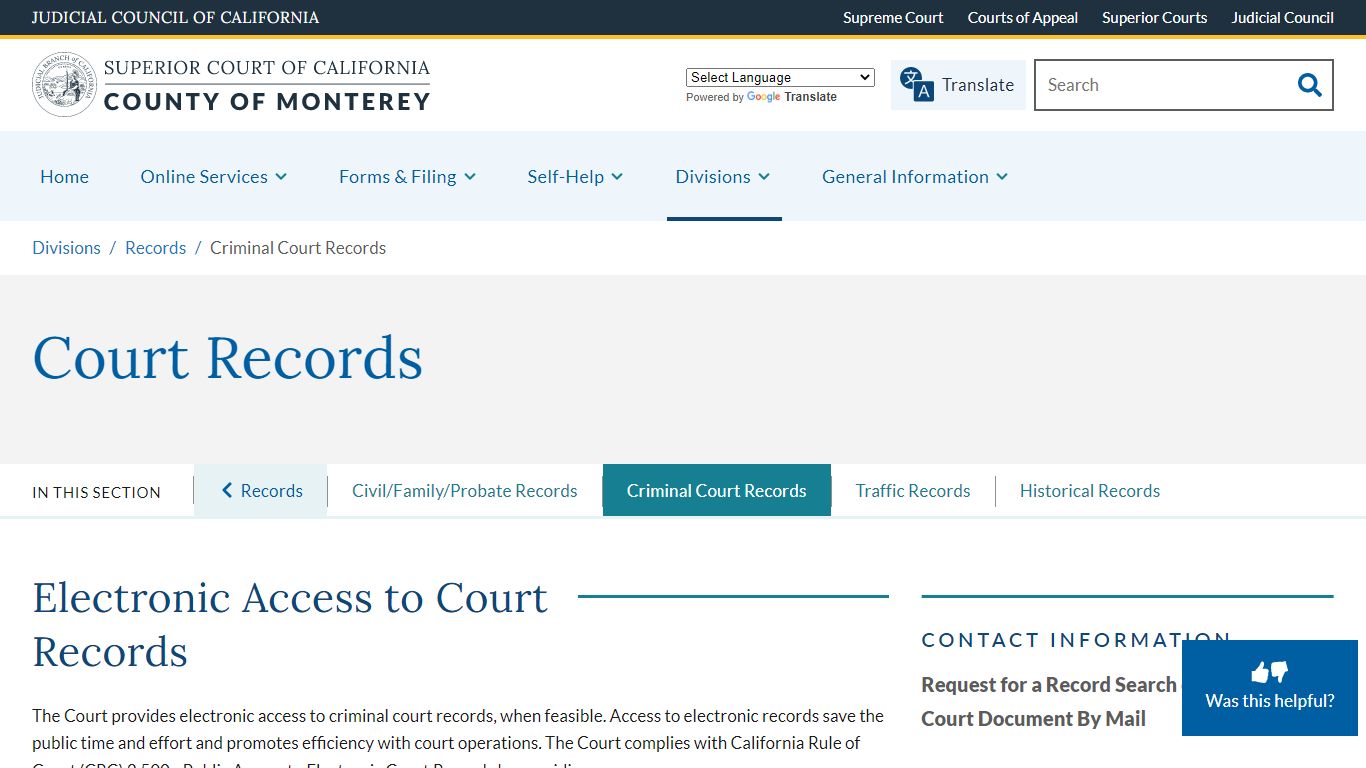 Criminal Court Records | Monterey - California