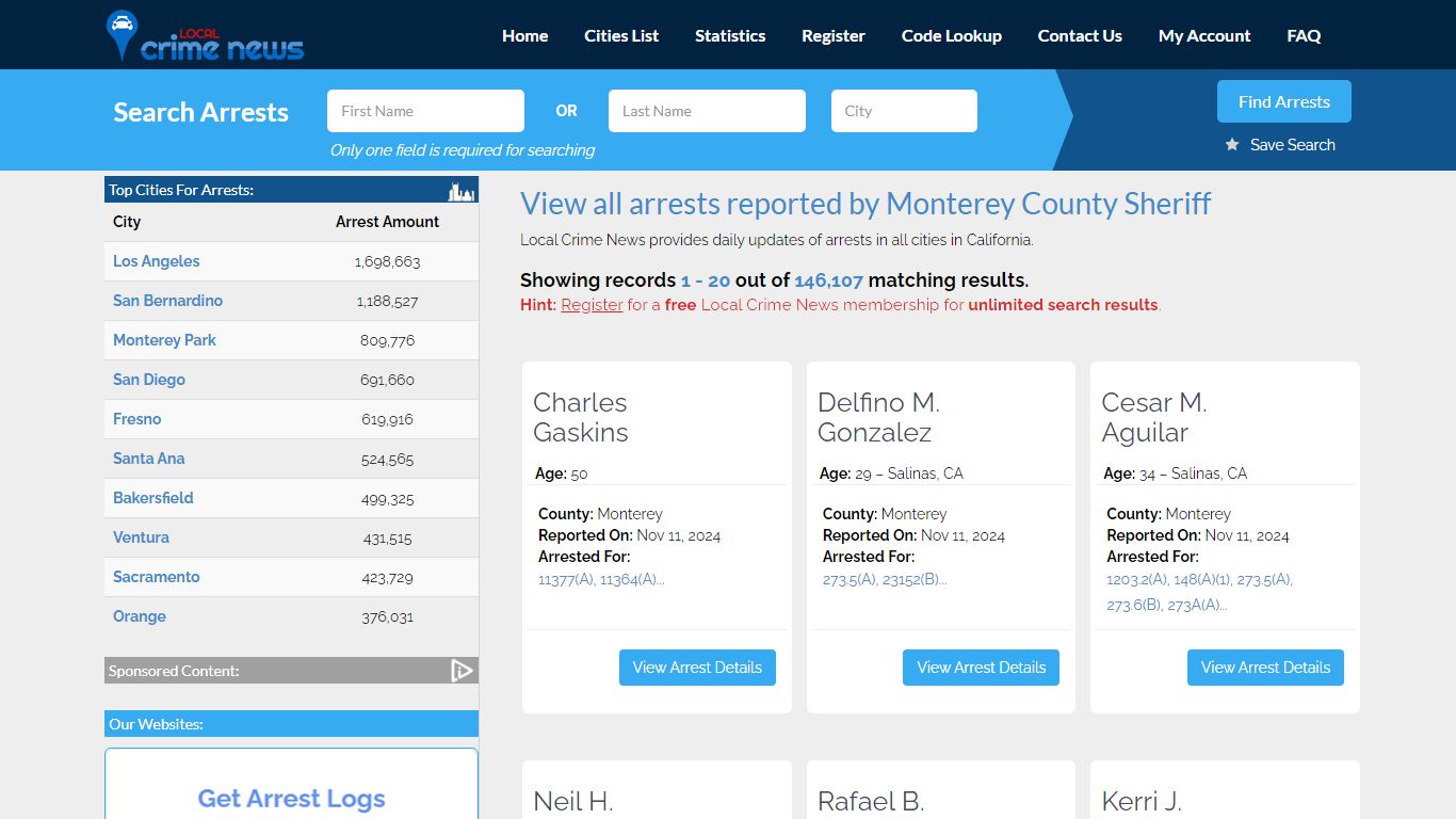 Arrests reported by Monterey County Sheriff - Local Crime News