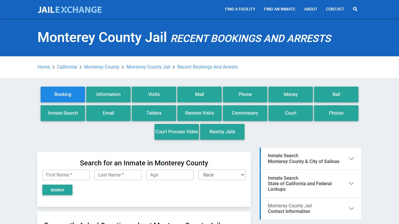 Monterey County Jail Recent Bookings And Arrests - Jail Exchange