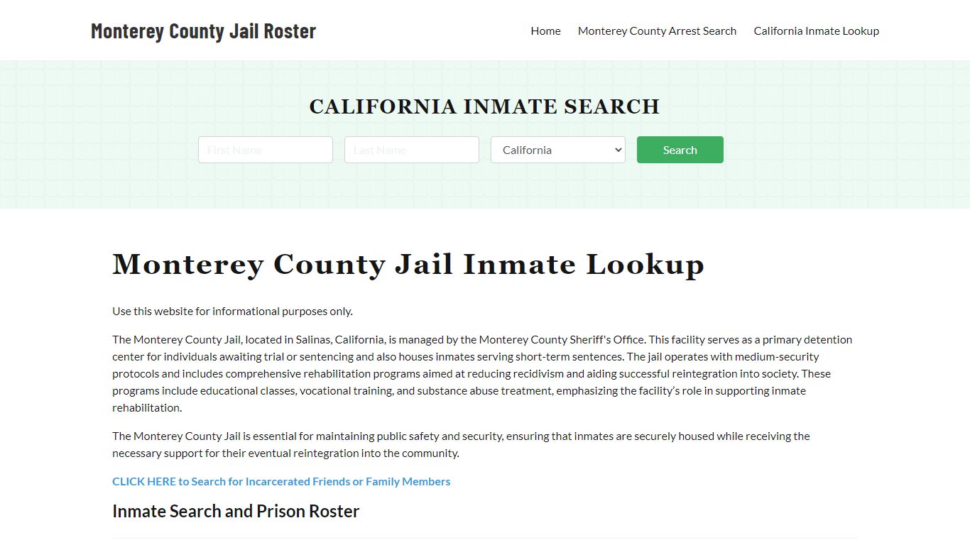 Monterey County Jail Roster Lookup, CA, Inmate Search