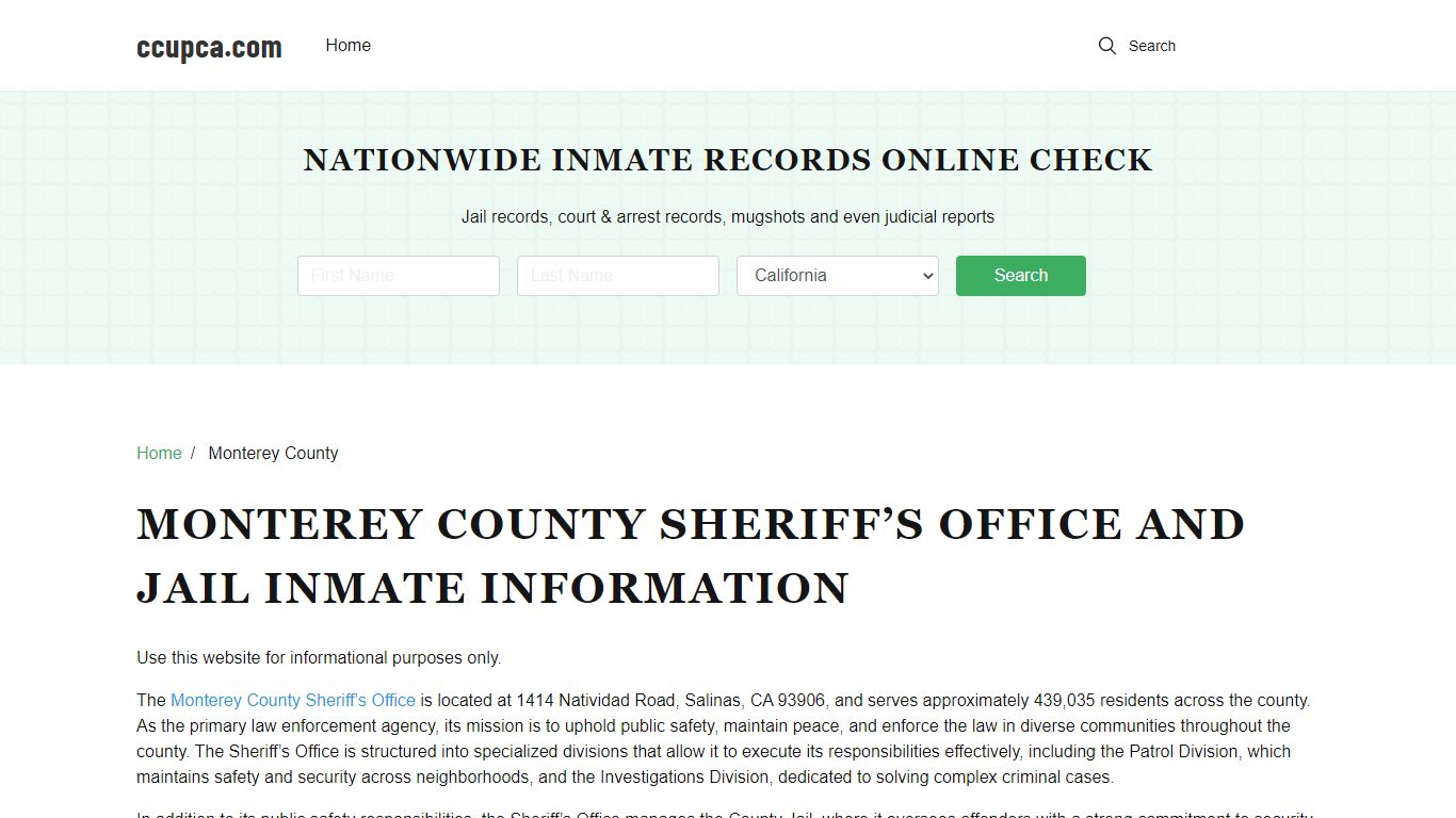 Monterey County Sheriff, CA, Jail Inmate Search, Recent Arrests